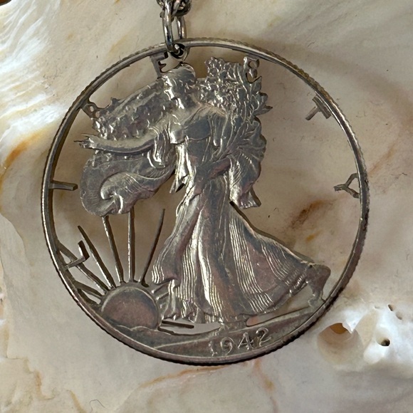 1942 Silver Walking Liberty Half Dollar Pendant - Picture 4 of 6